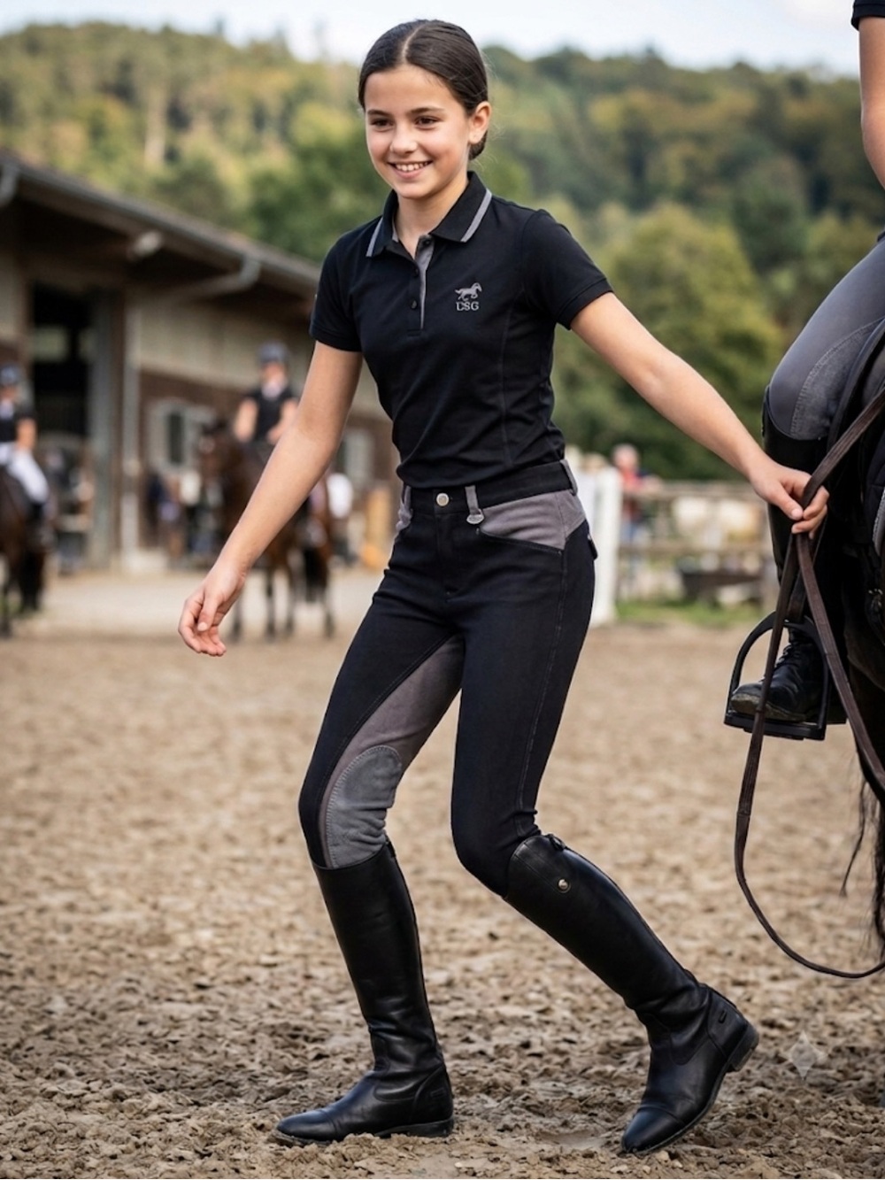 USG Girls Full Seat Riding Breeches Black Grey Equestrian Pants Size 12